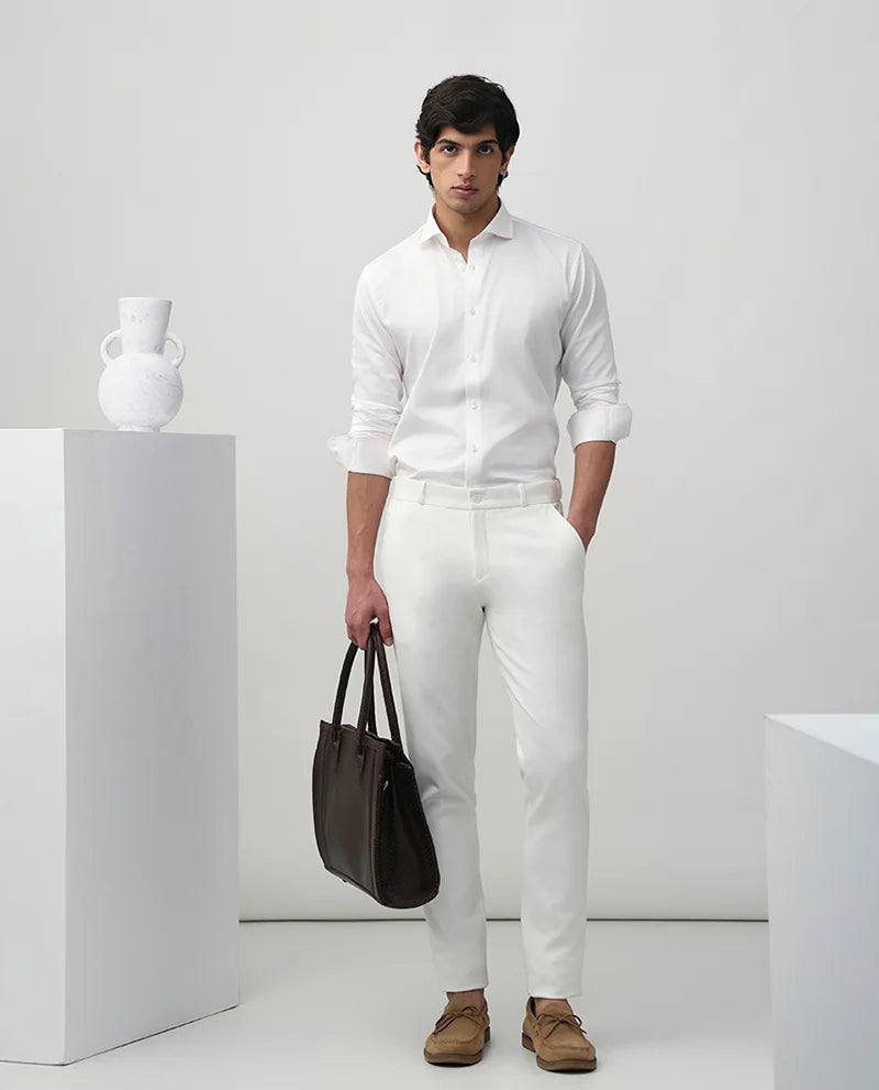 WHITE PLAIN SLIM FIT COTTON SHIRT