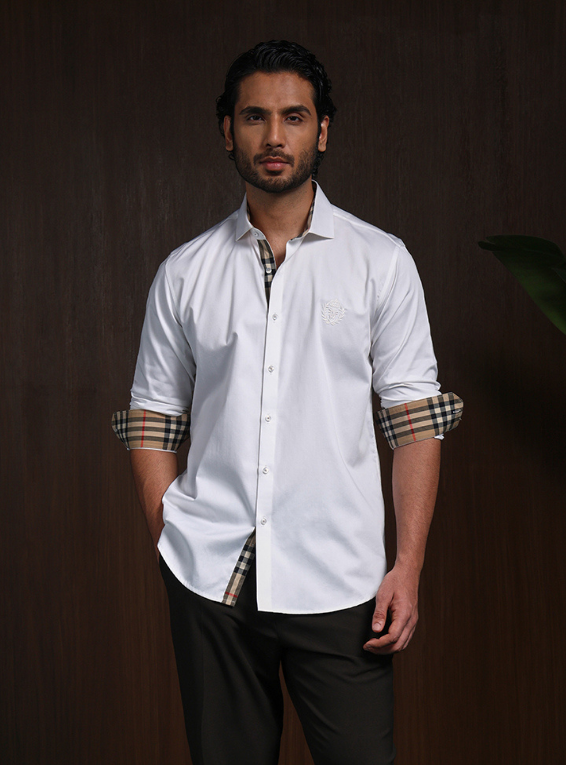 White Slim Fit Cotton Shirt with Refined Embroidered Detailing