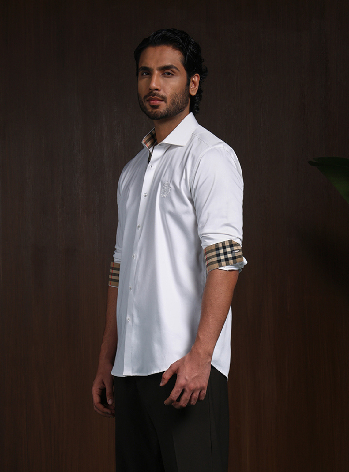 White Slim Fit Cotton Shirt with Refined Embroidered Detailing