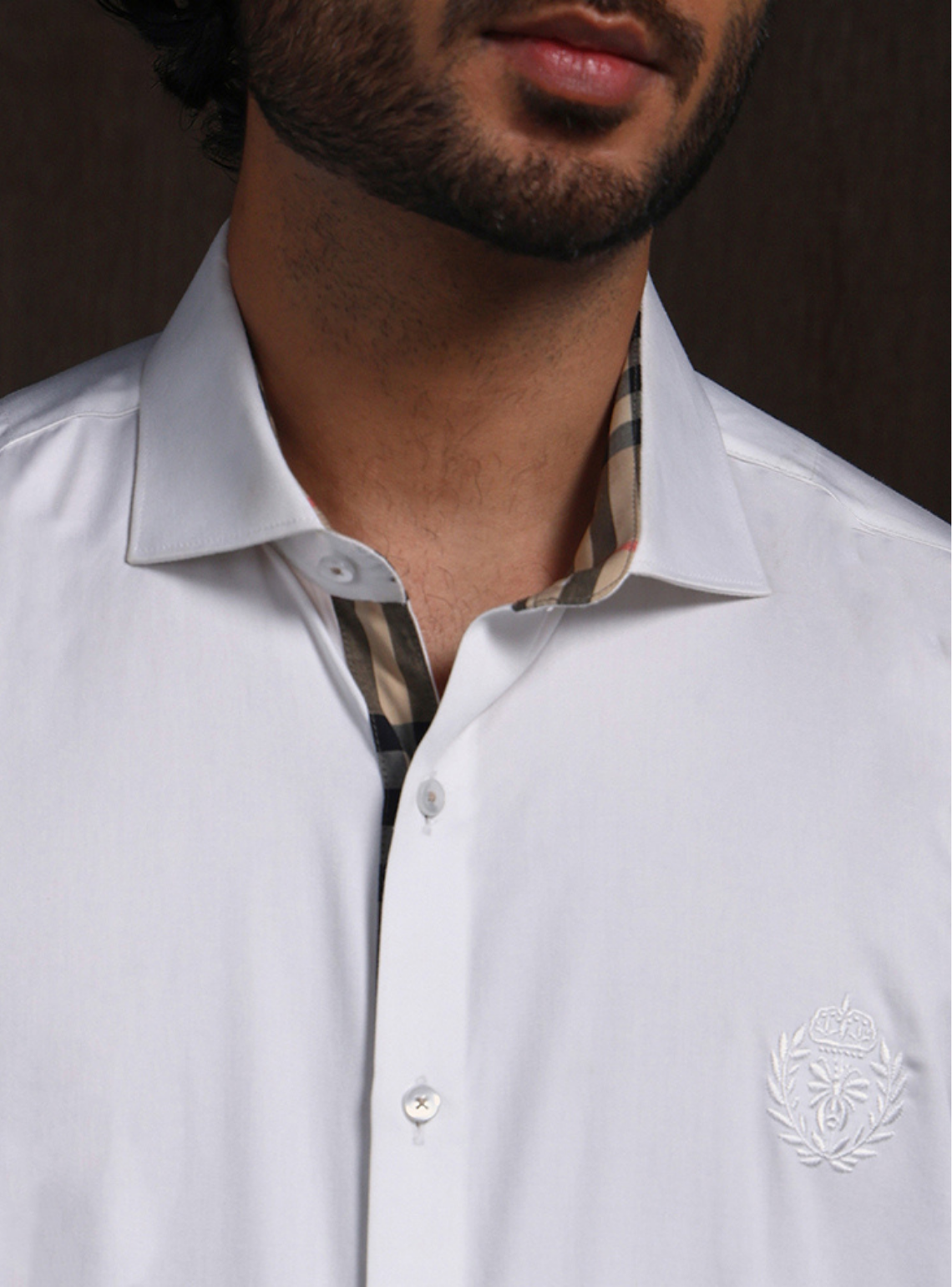 White Slim Fit Cotton Shirt with Refined Embroidered Detailing
