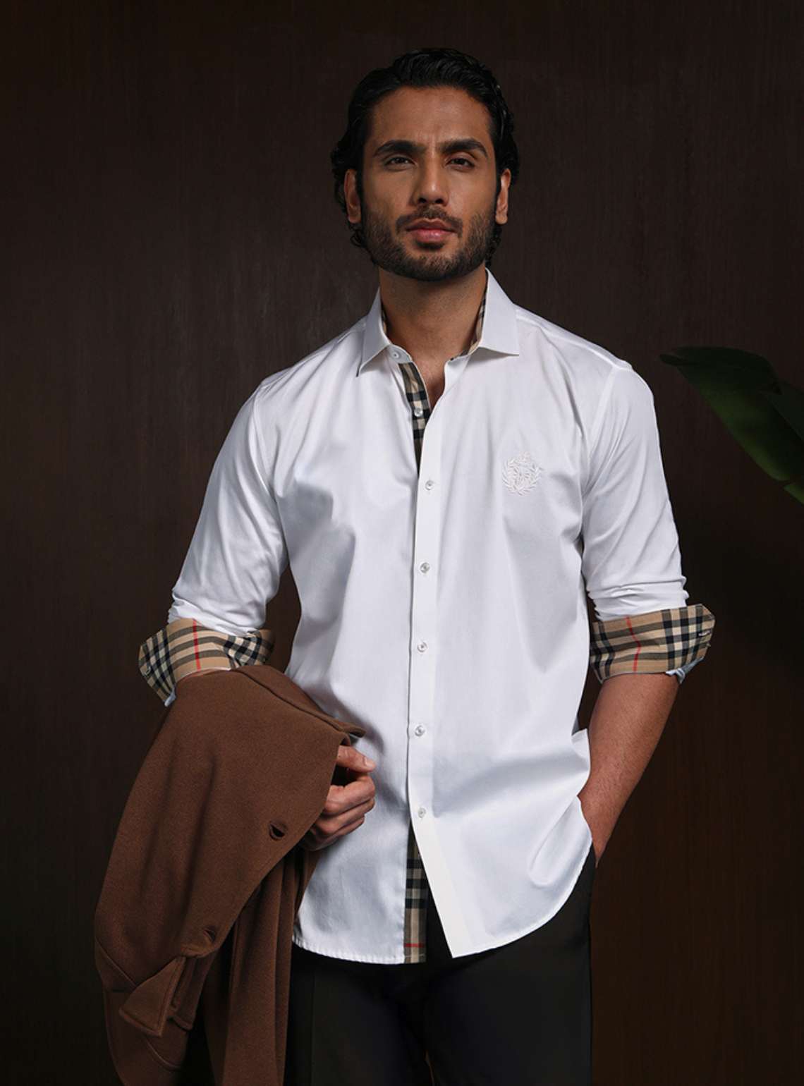 White Slim Fit Cotton Shirt with Refined Embroidered Detailing