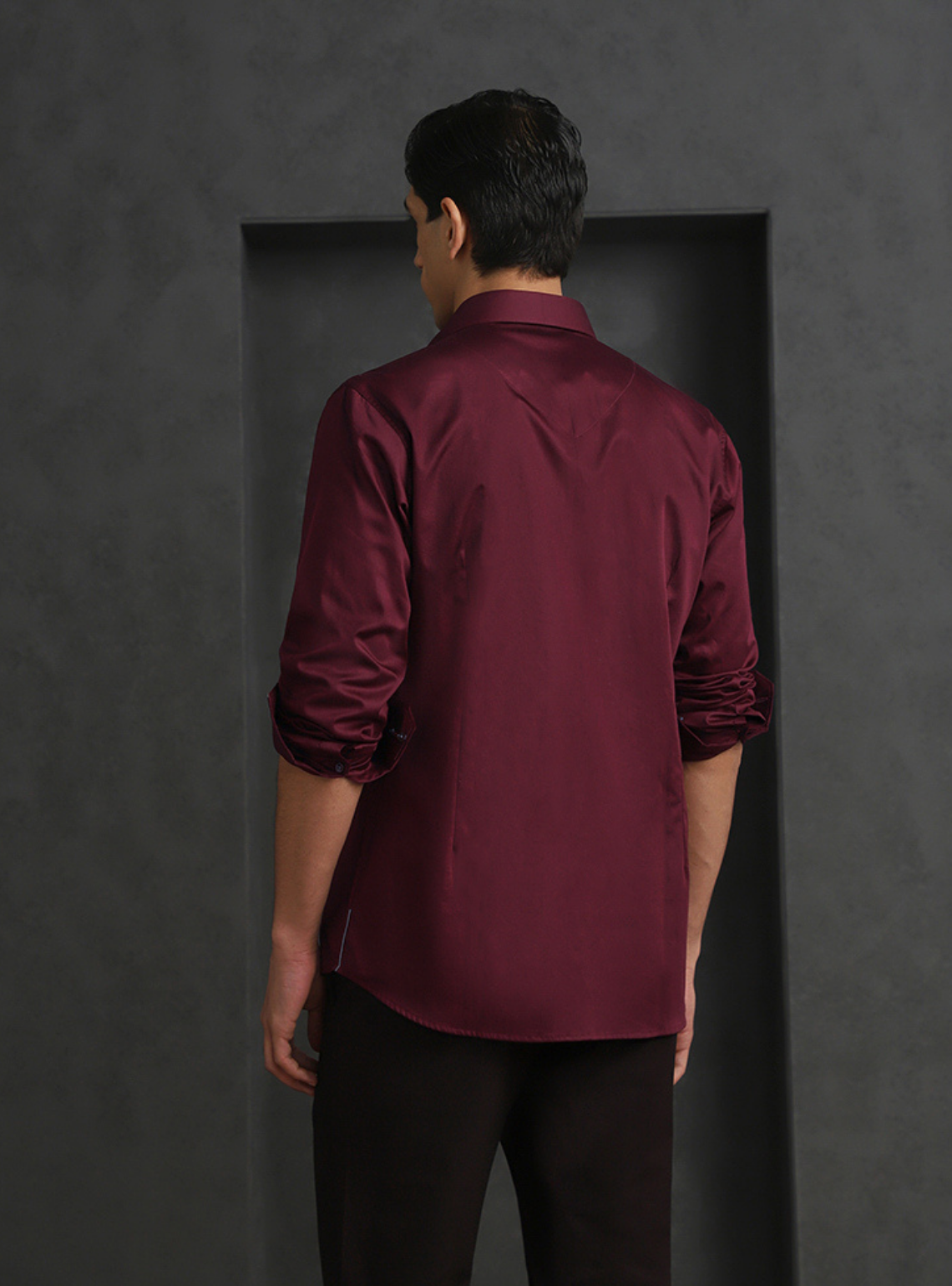 Maroon Slim Fit Cotton Shirt with Distinctive Embroideried Style