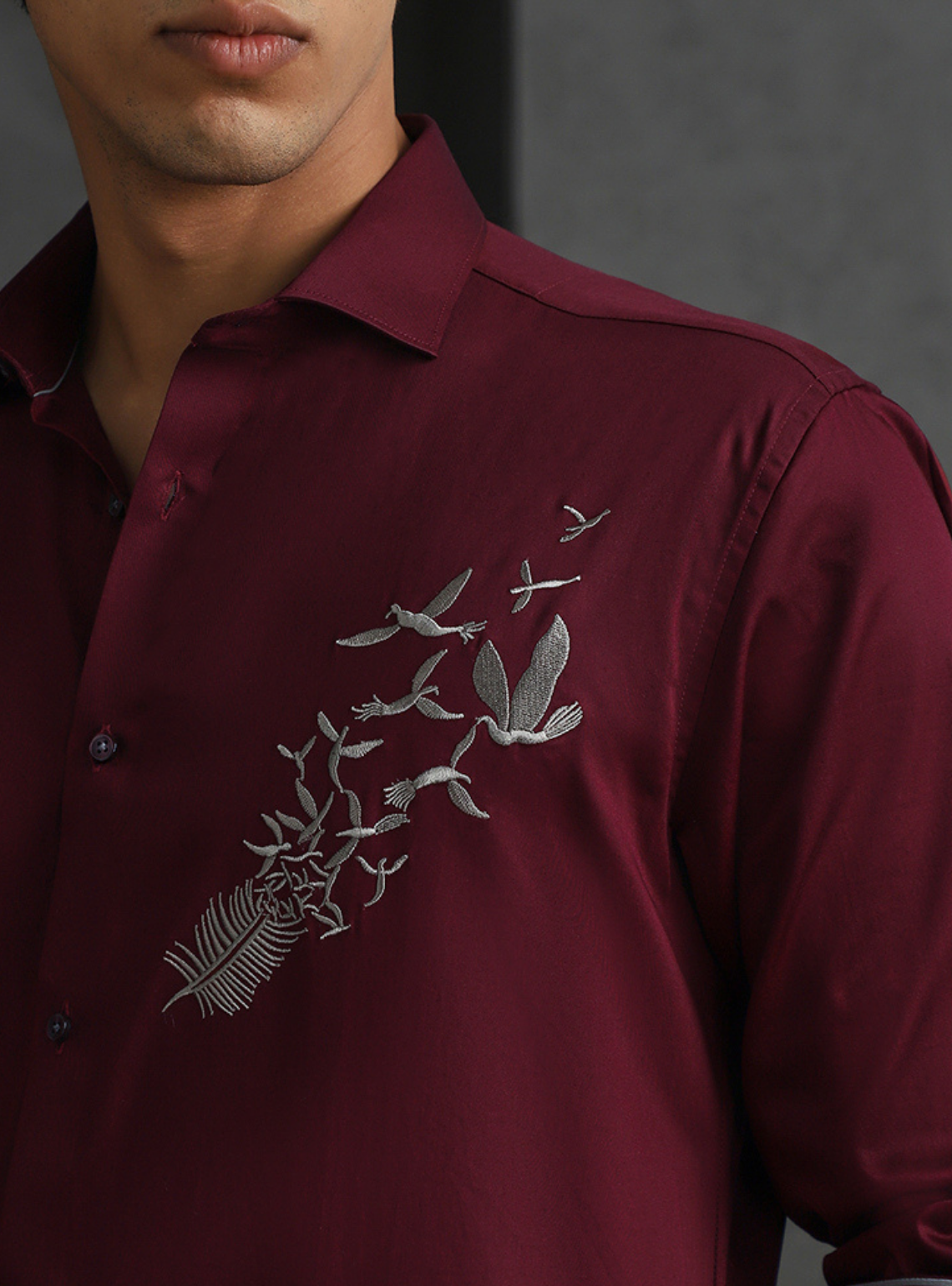Maroon Slim Fit Cotton Shirt with Distinctive Embroideried Style