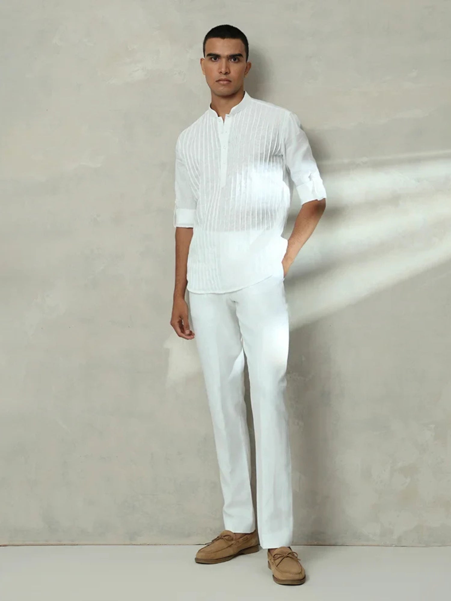 White Plain Linen Premium Quality Slim Fit Shirt For Men