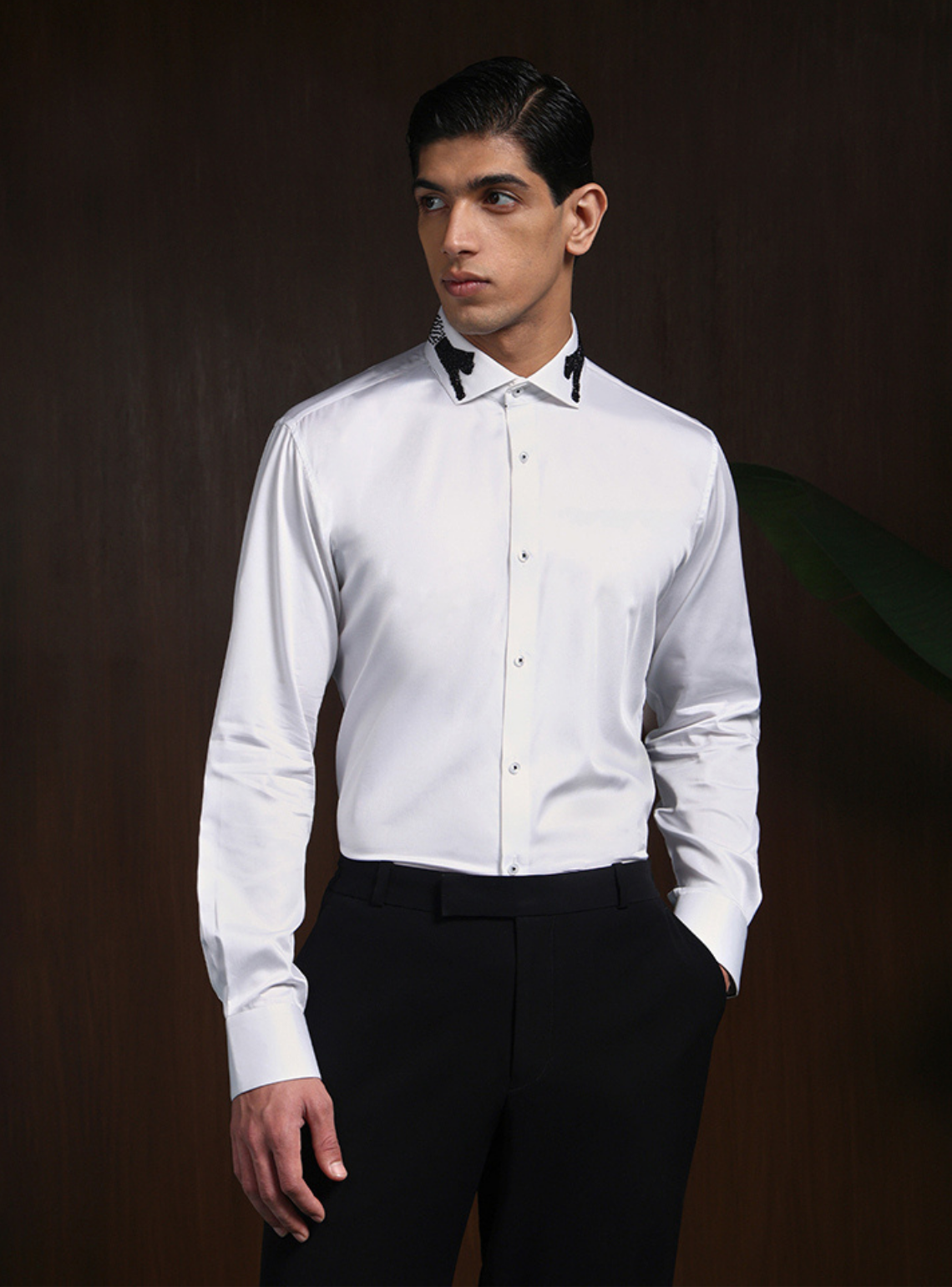 White Slim Fit Supima Cotton Shirt with Minimal Modern Embroidery