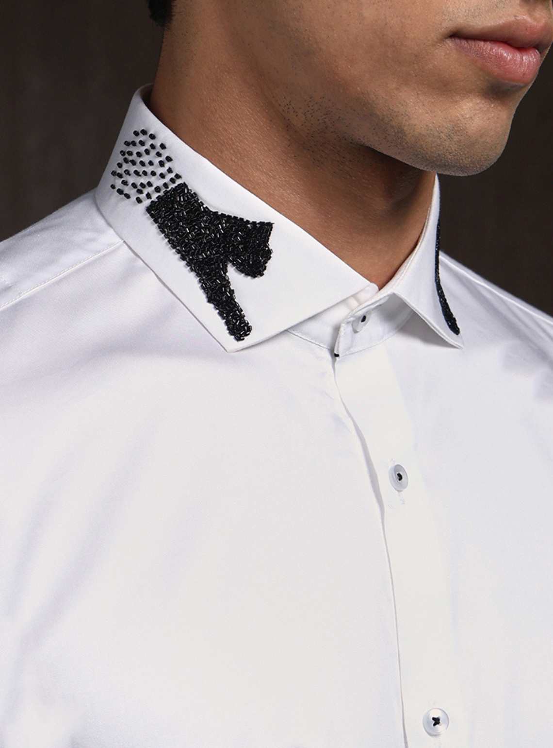 White Slim Fit Supima Cotton Shirt with Minimal Modern Embroidery