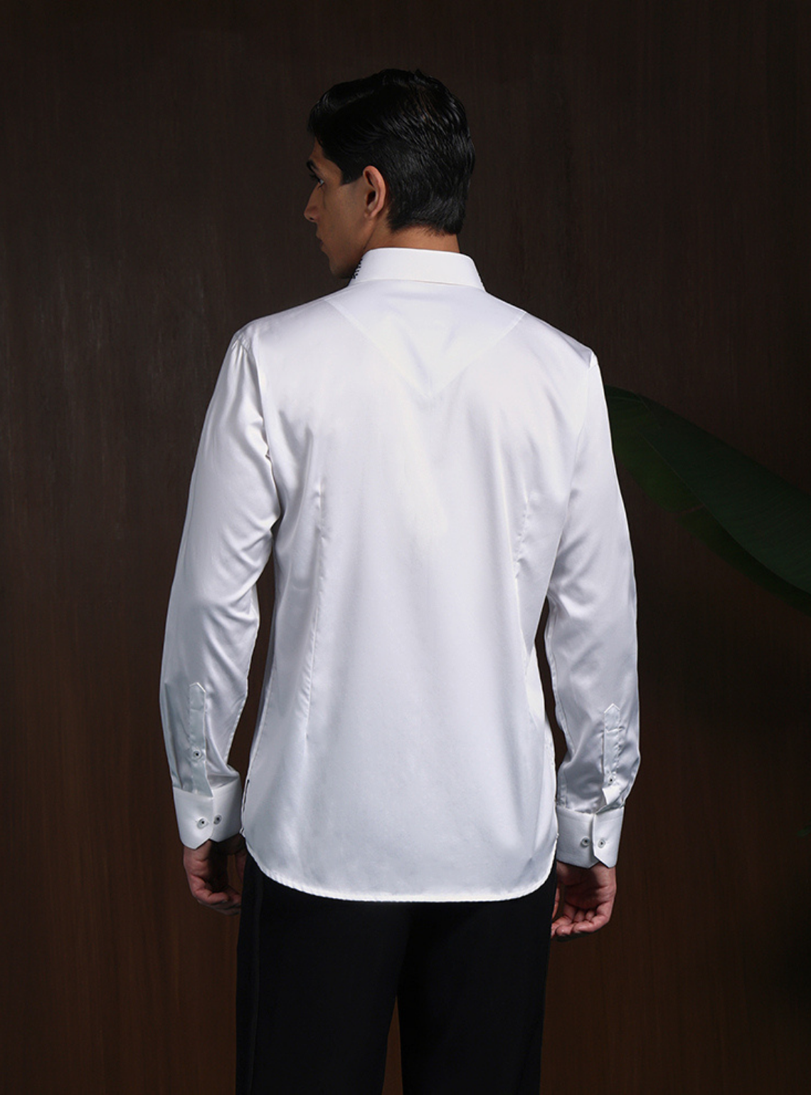 White Slim Fit Supima Cotton Shirt with Minimal Modern Embroidery