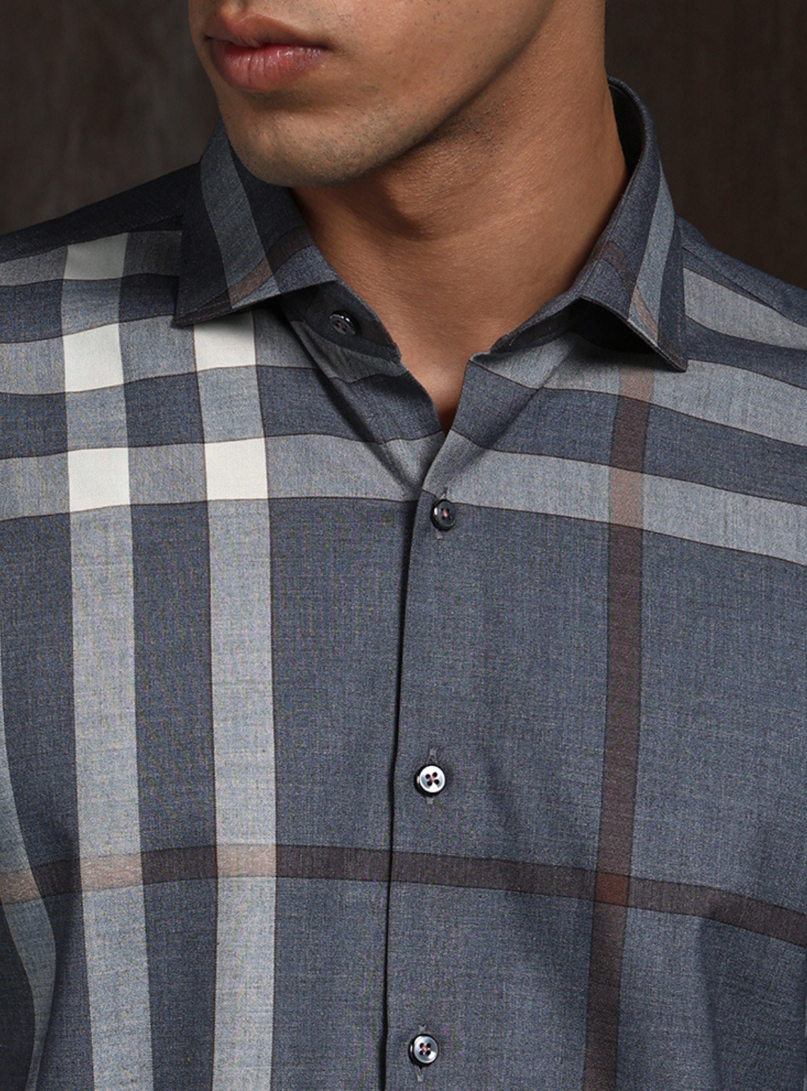 Grey Slim Fit Cotton Shirt with Refined Chex Design