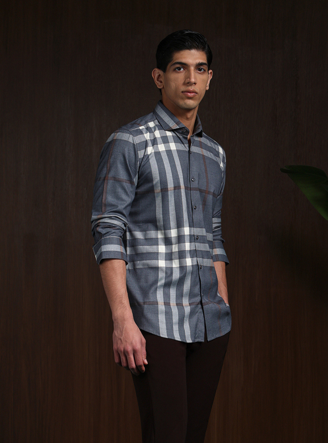 Grey Slim Fit Cotton Shirt with Refined Chex Design