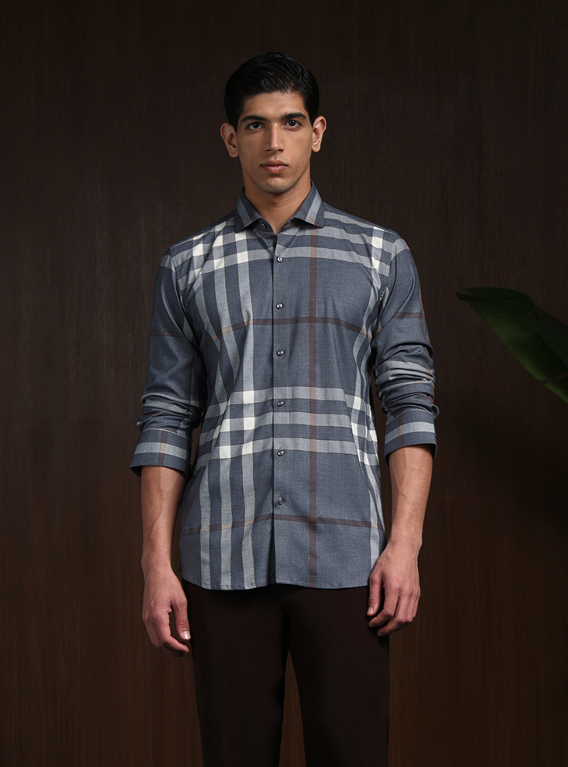 Grey Slim Fit Cotton Shirt with Refined Chex Design