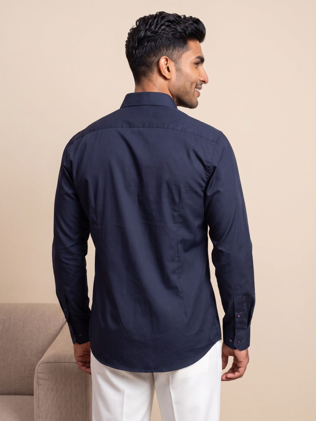 Navy Blue Cotton Slim Fit Shirt