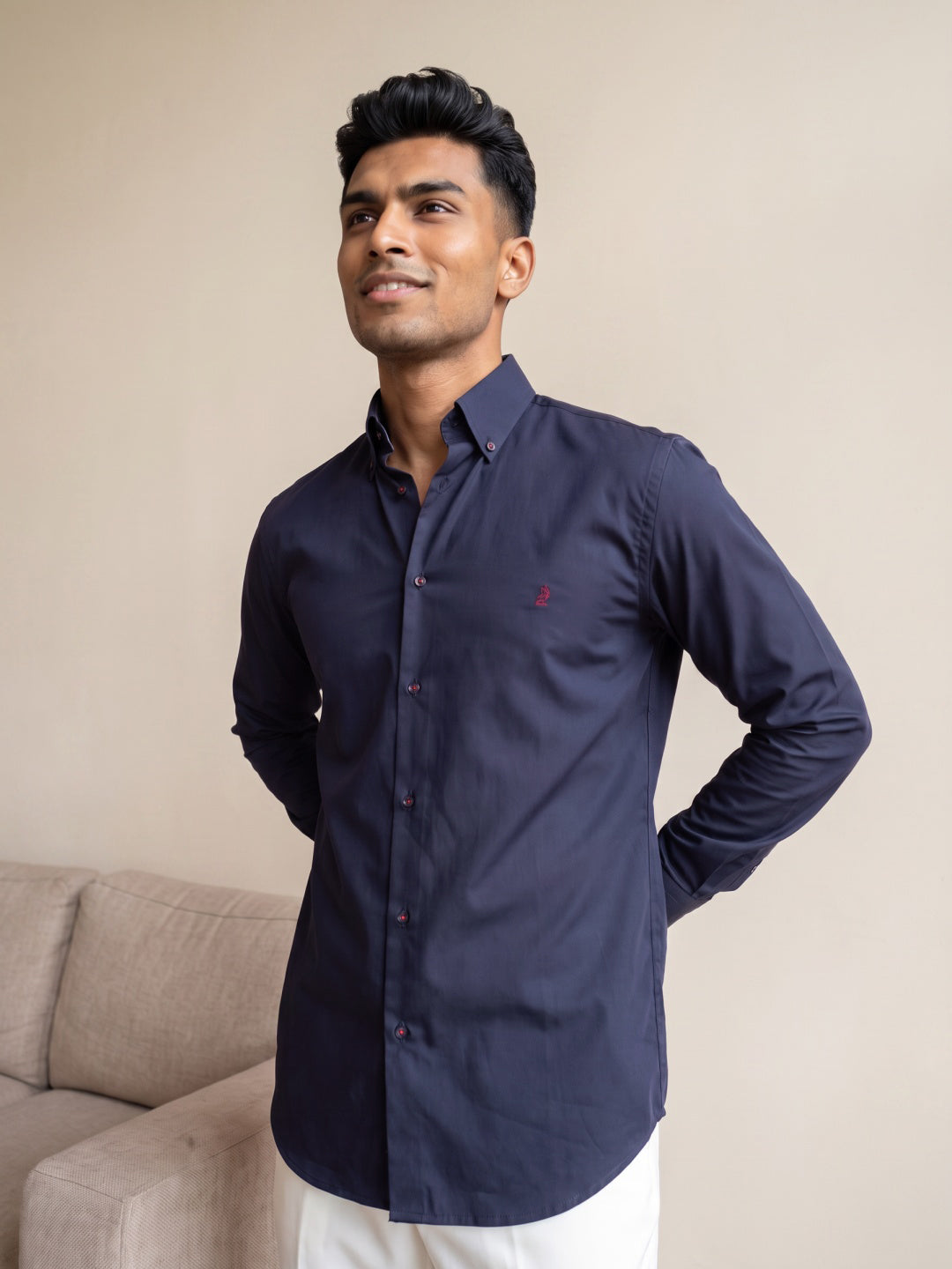 Navy Blue Cotton Slim Fit Shirt