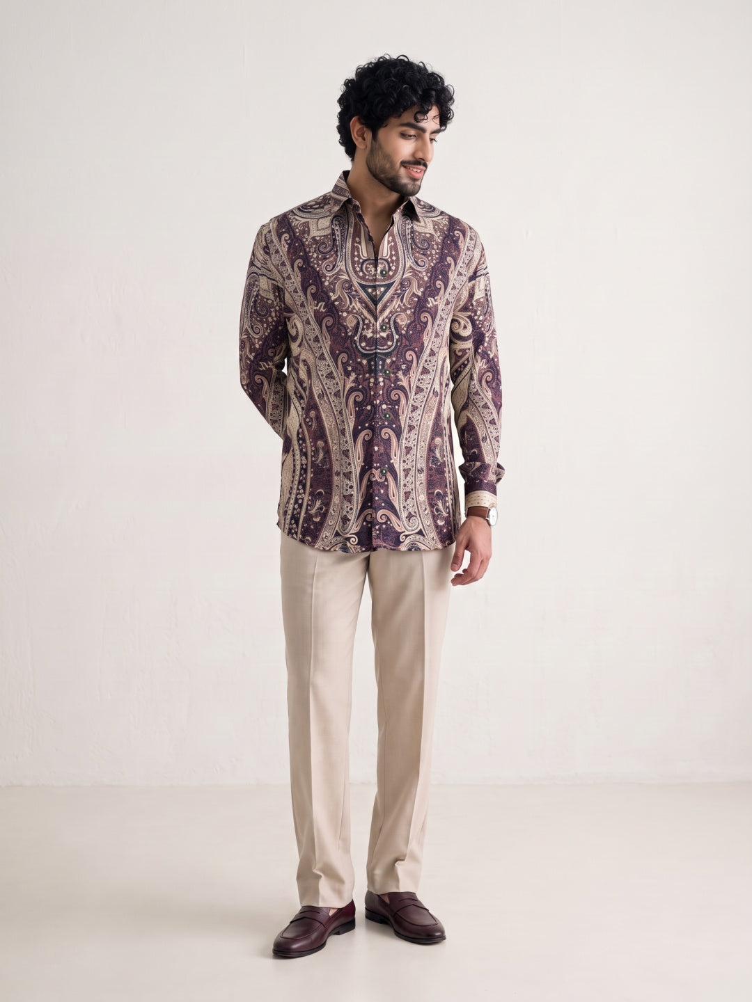 Multicolour Baroque Paisley Printed Tencel Slim Fit Shirt