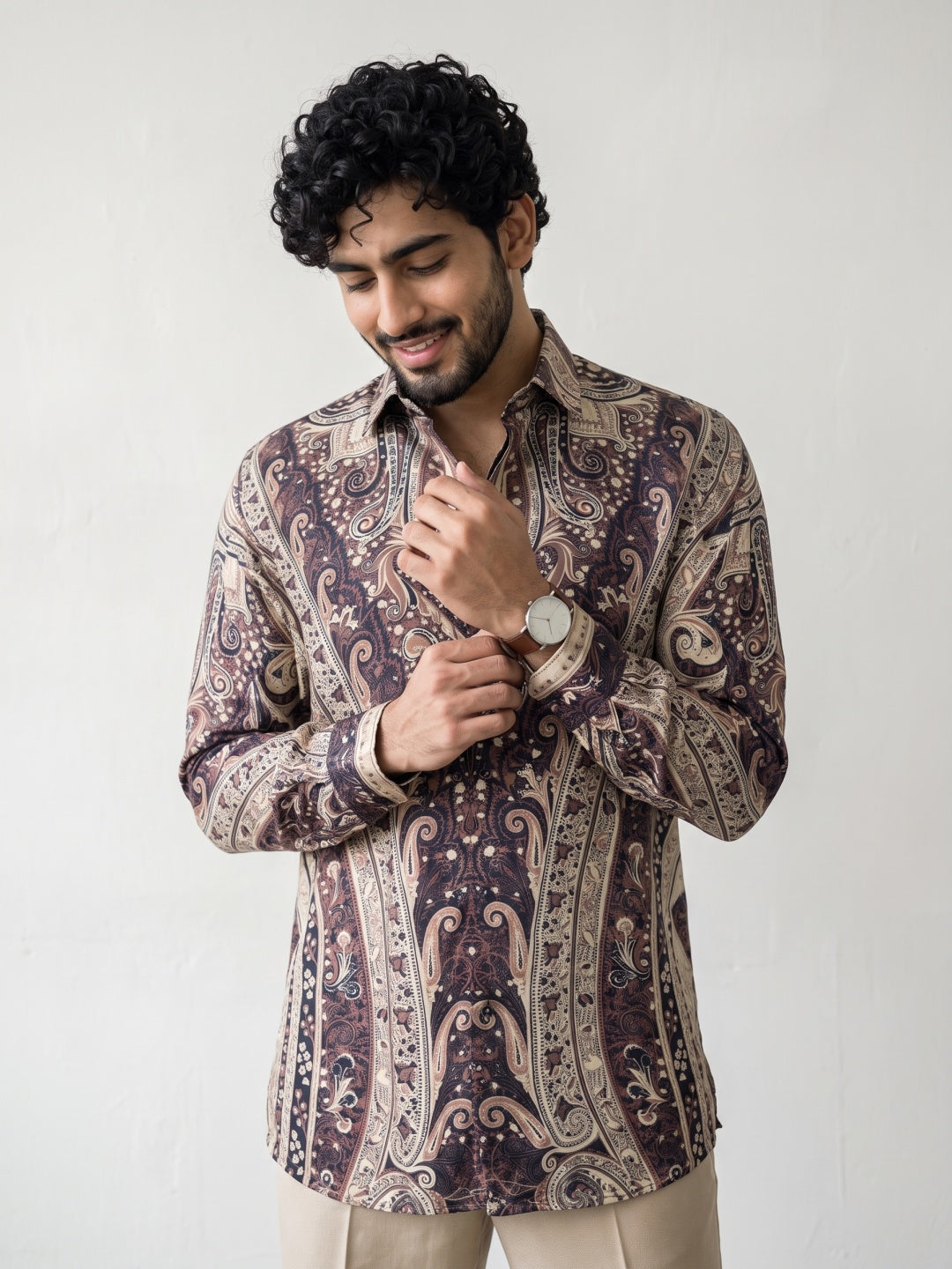 Multicolour Baroque Paisley Printed Tencel Slim Fit Shirt