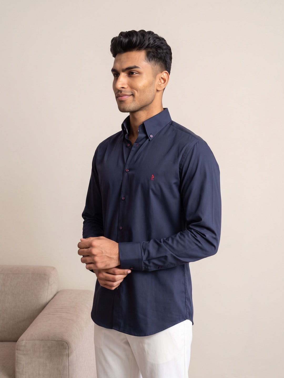 Navy Blue Cotton Slim Fit Shirt