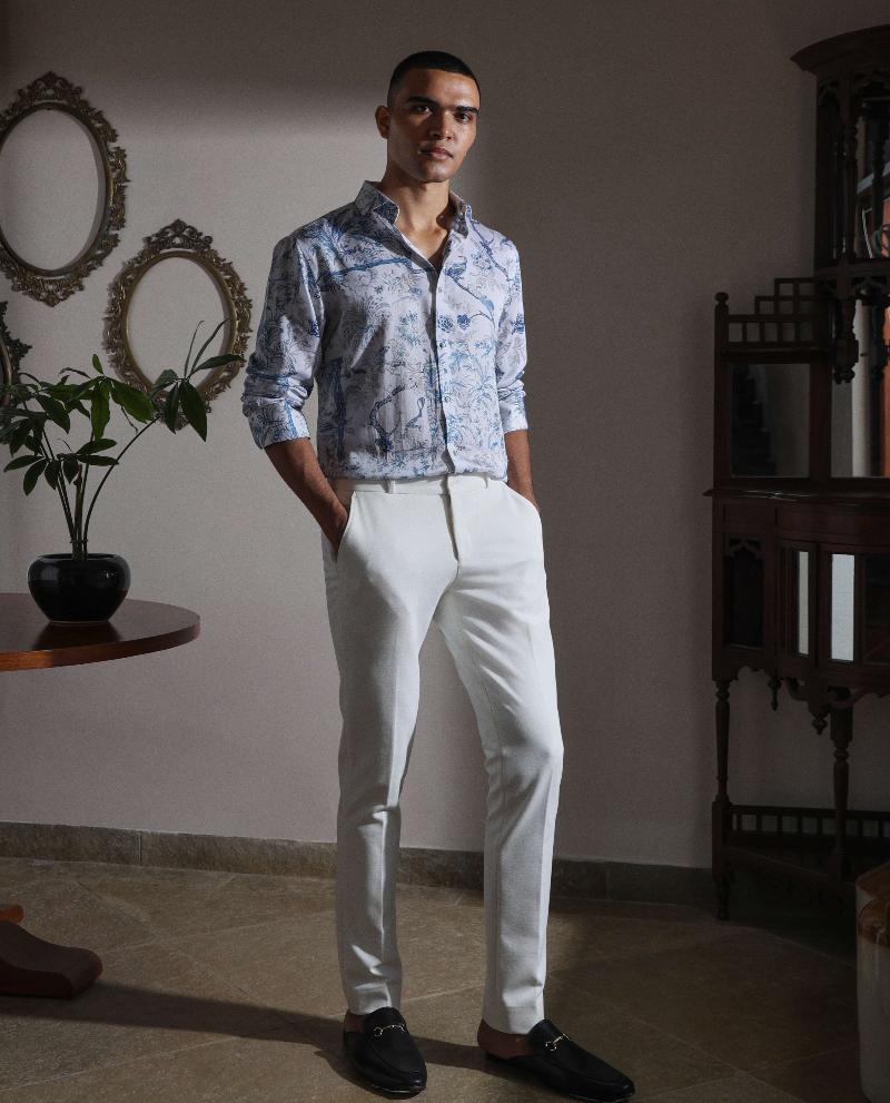 White Tencel Men Premium Cotton Cutaway Full Sleeves Shirts