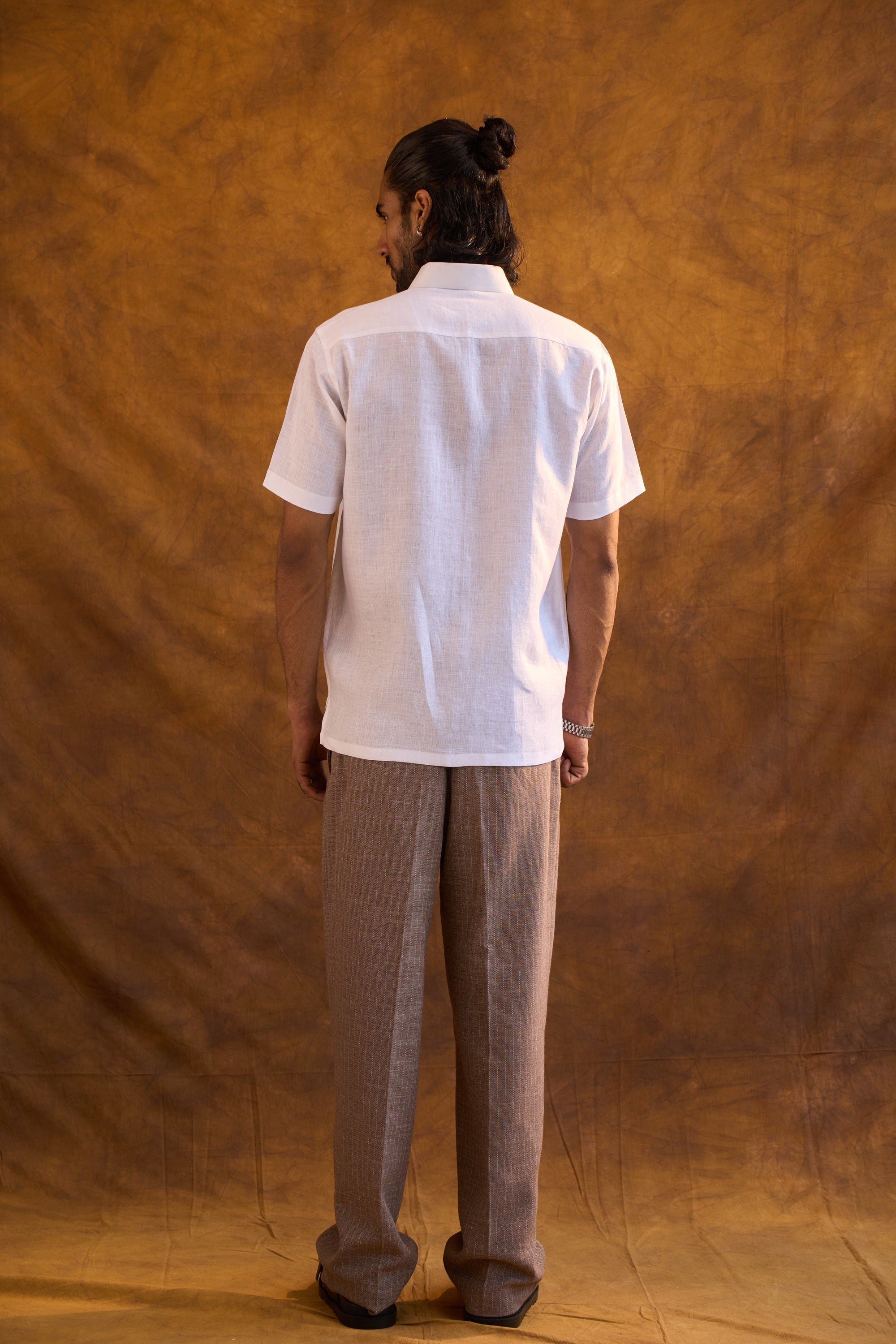 White Linen Shirt with Hand-Painted Bird & Floral Motif