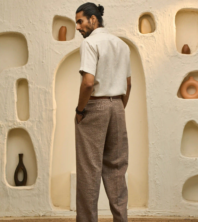 Natural Linen Shirt with Hand-Painted Tropical Motif