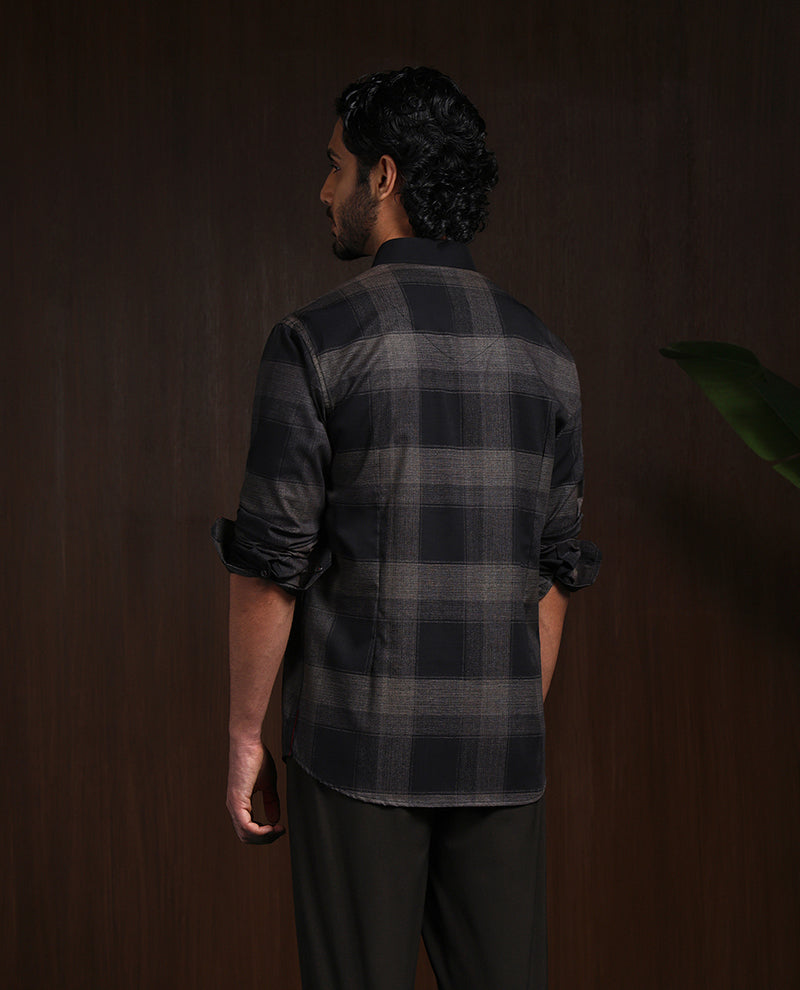 Olive Slim Fit Shirt with Modern Chex Detailing
