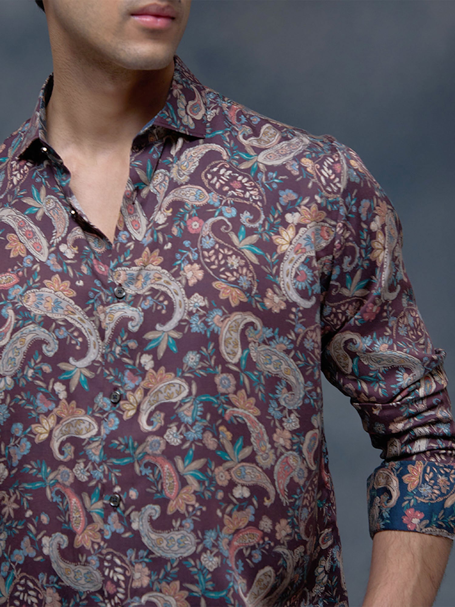 Brown with Multi-Paisley Print Slim Fit Shirt