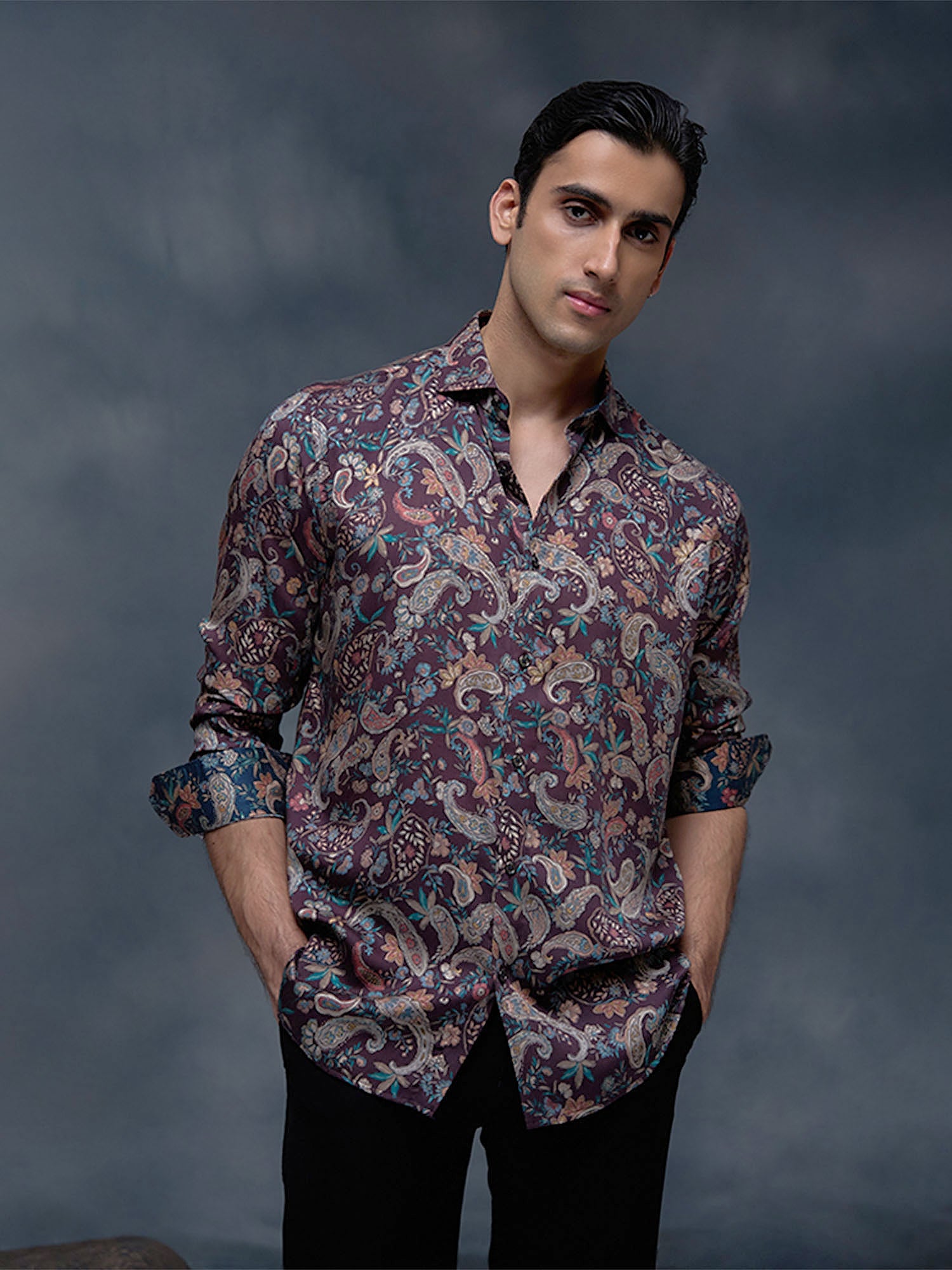 Brown with Multi-Paisley Print Slim Fit Shirt