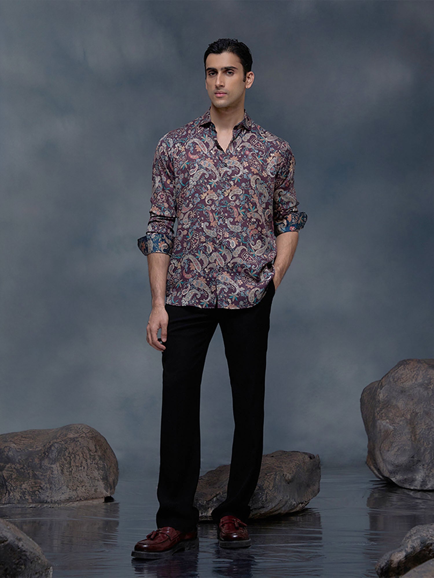 Brown with Multi-Paisley Print Slim Fit Shirt