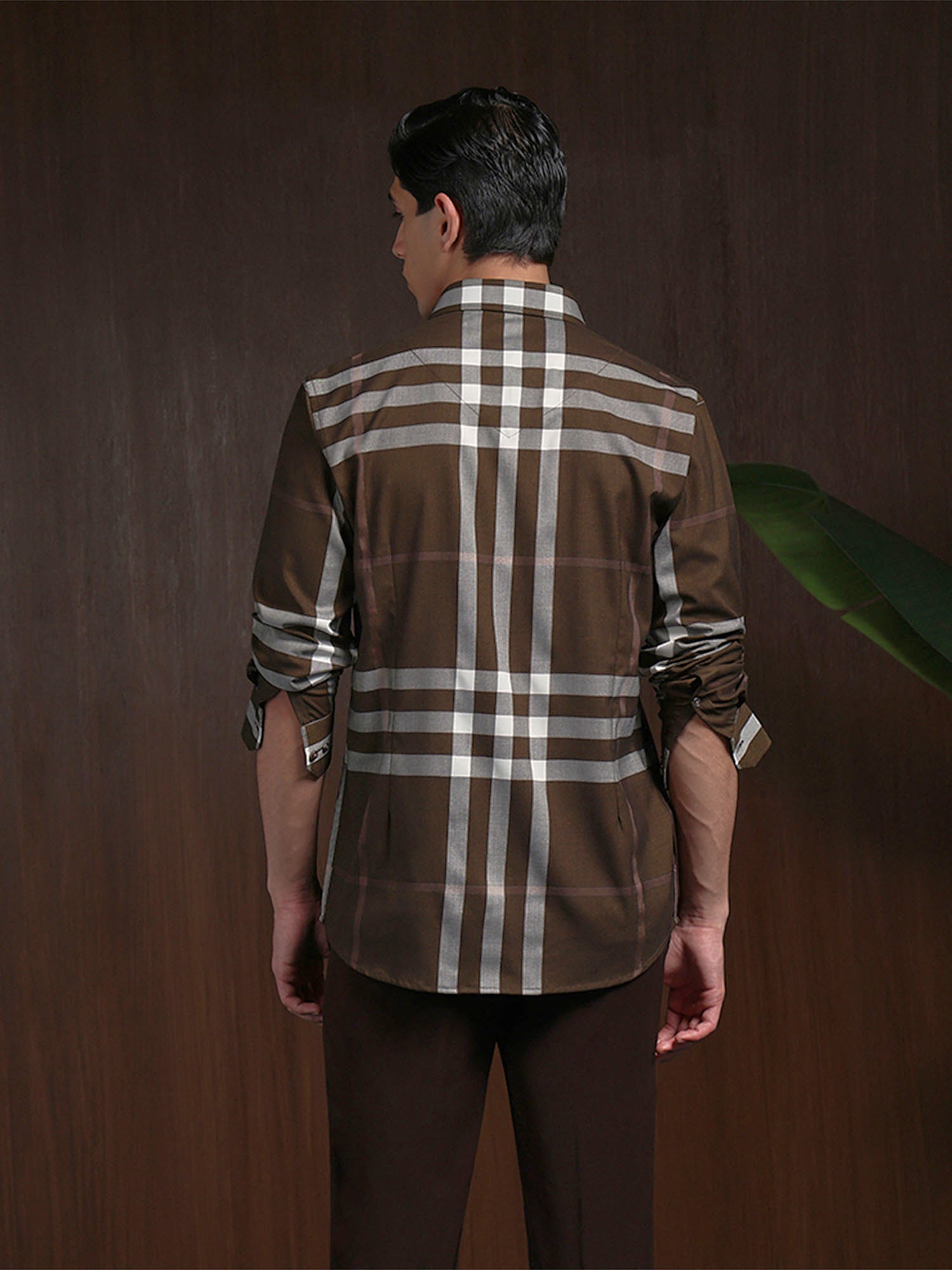Brown Slim Fit Cotton Shirt with Distinctive Checks Finish