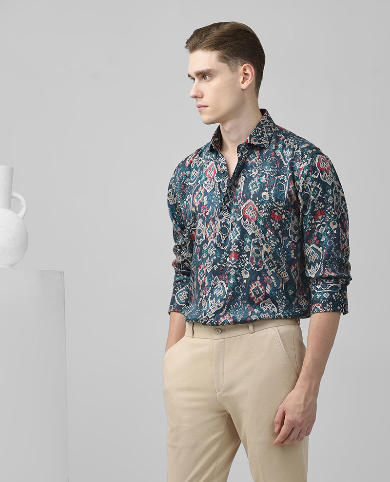 Rama Green Print Cotton Men's Shirt