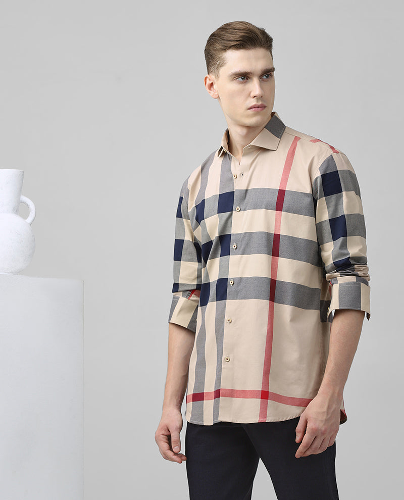 BEIGE CHECKS COTTON SHIRT