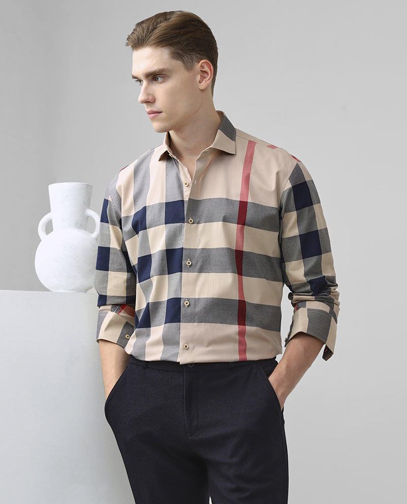 BEIGE CHECKS COTTON SHIRT