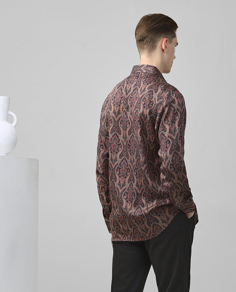 Multi Tencel Full Sleeves Luxury Brand Printed Men's Shirt