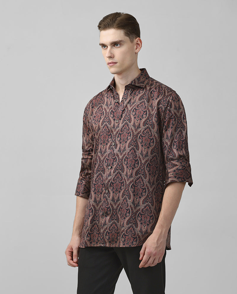 Multi Tencel Full Sleeves Luxury Brand Printed Men's Shirt