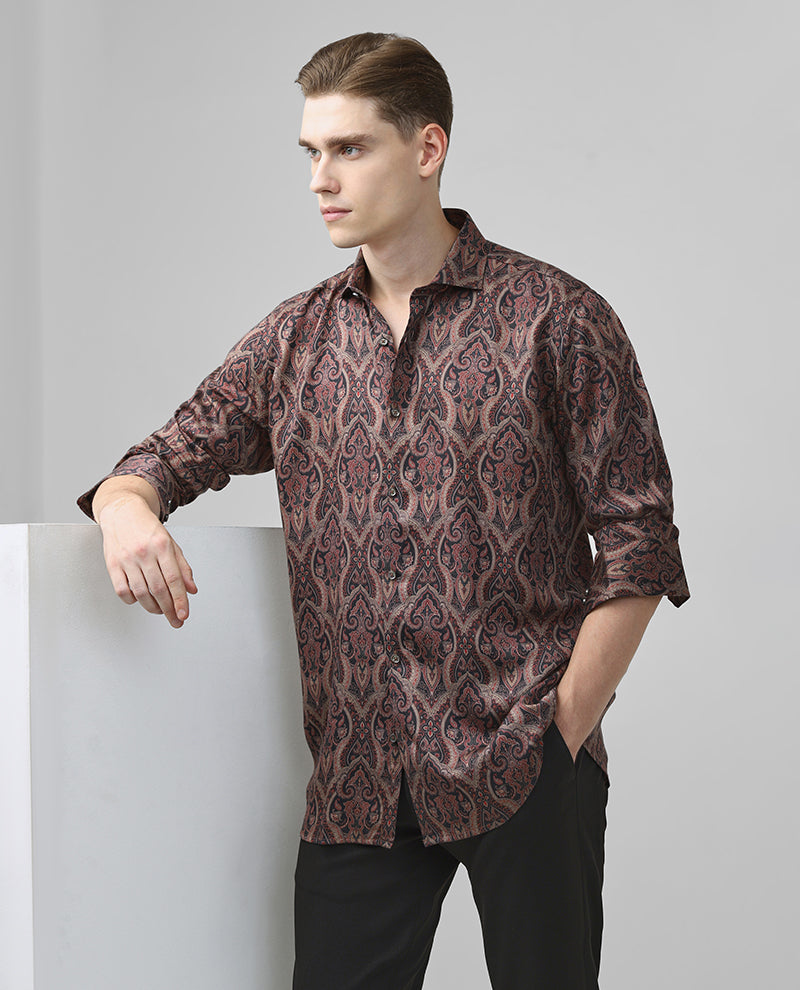 Multi Tencel Full Sleeves Luxury Brand Printed Men's Shirt