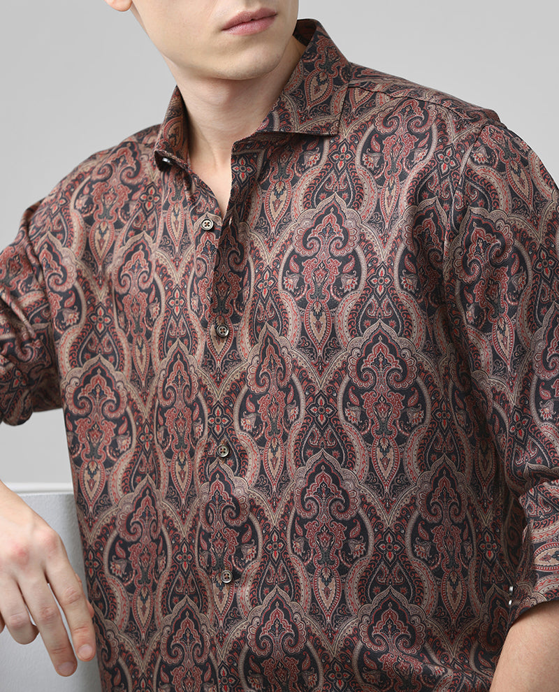 Multi Tencel Full Sleeves Luxury Brand Printed Men's Shirt
