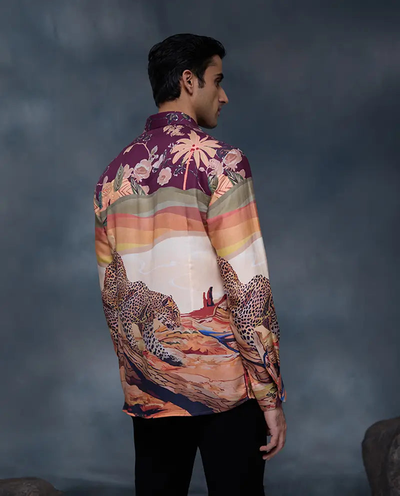 Multi Floral and Cheetah Print Slim Fit Shirt