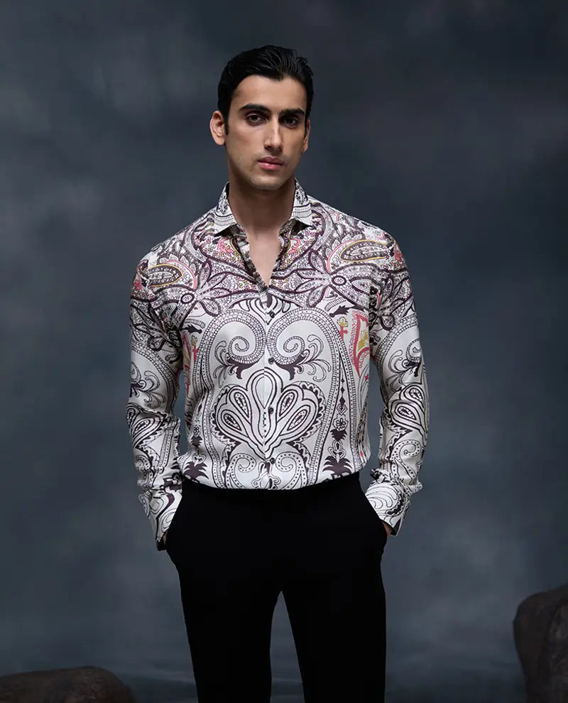 Off-White Multi-Floral Print Slim Fit Shirt