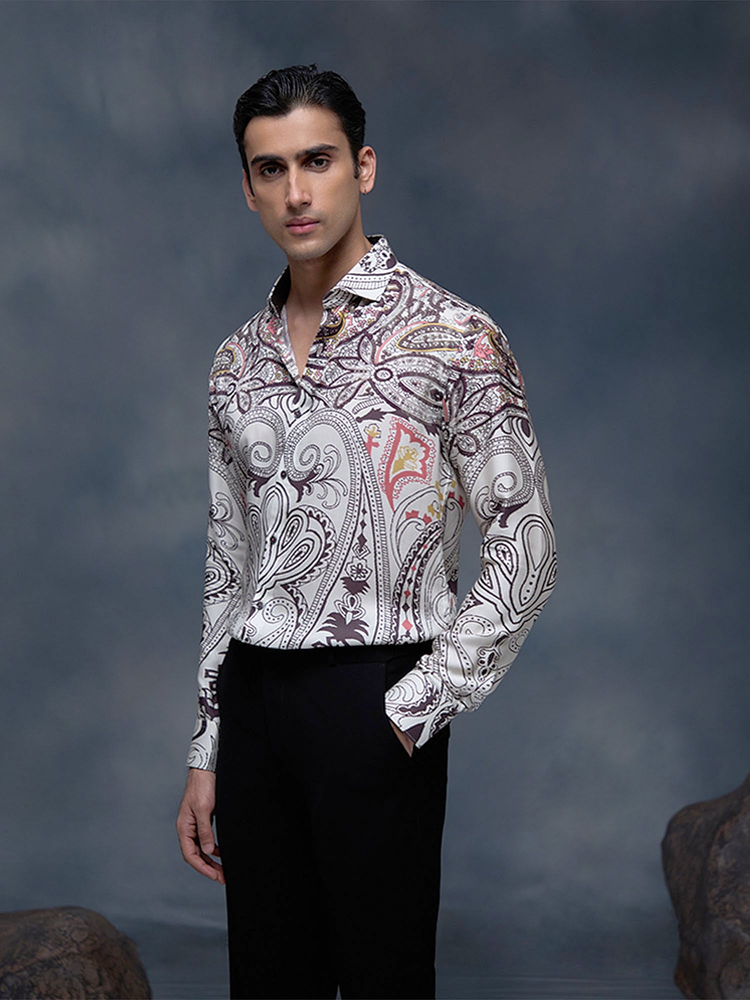 Off-White Multi-Floral Print Slim Fit Shirt