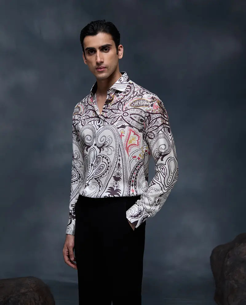 Off-White Multi-Floral Print Slim Fit Shirt