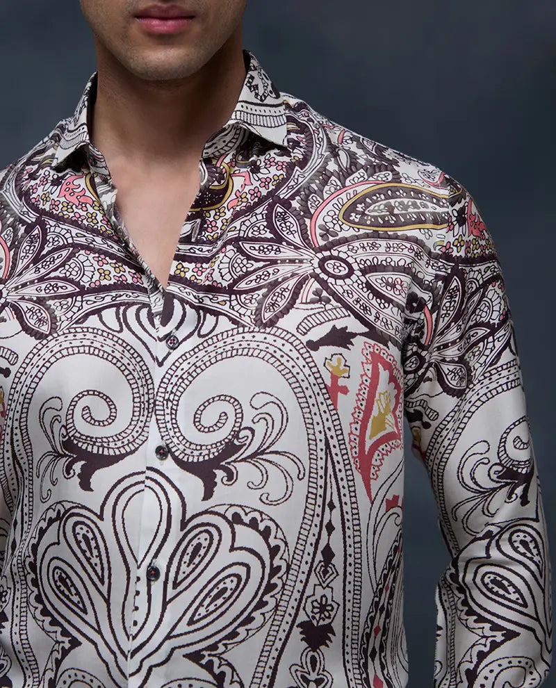 Off-White Multi-Floral Print Slim Fit Shirt