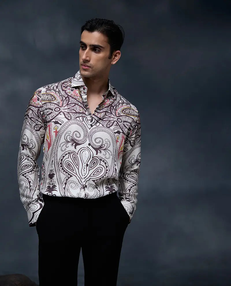 Off-White Multi-Floral Print Slim Fit Shirt