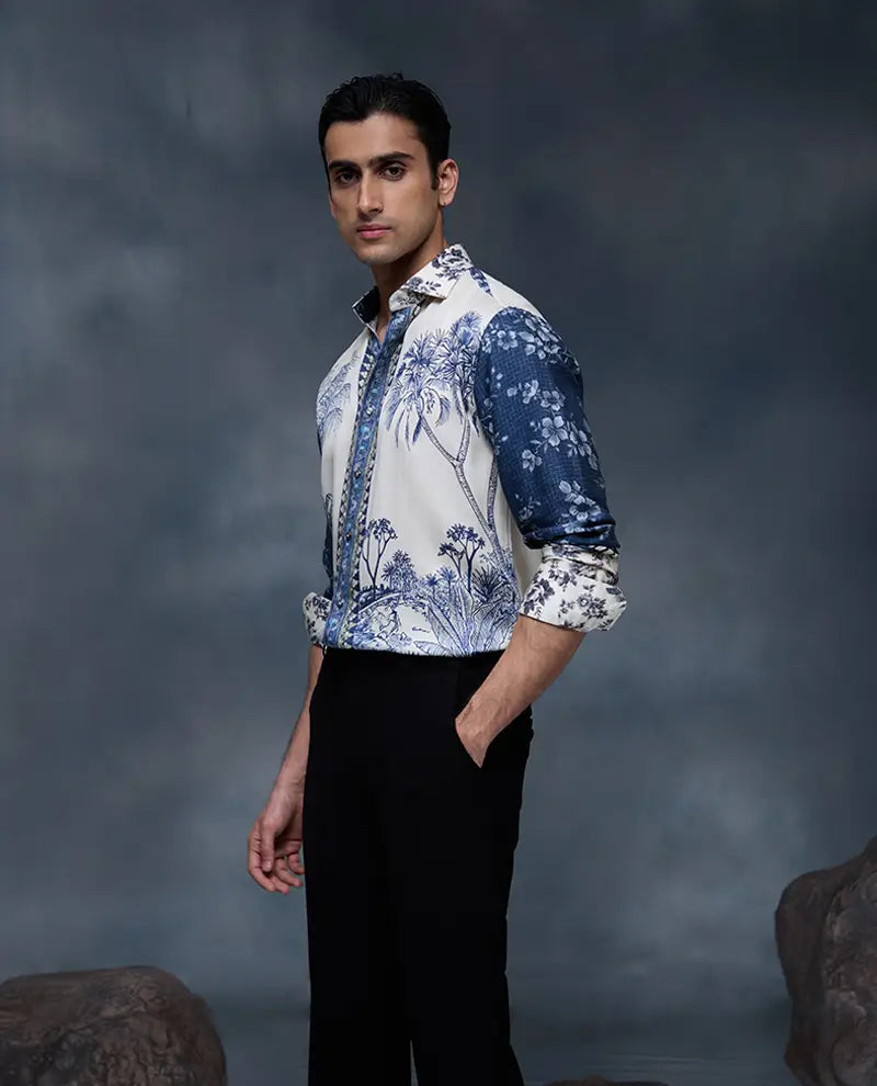 Off-White Floral Print Slim Fit Shirt