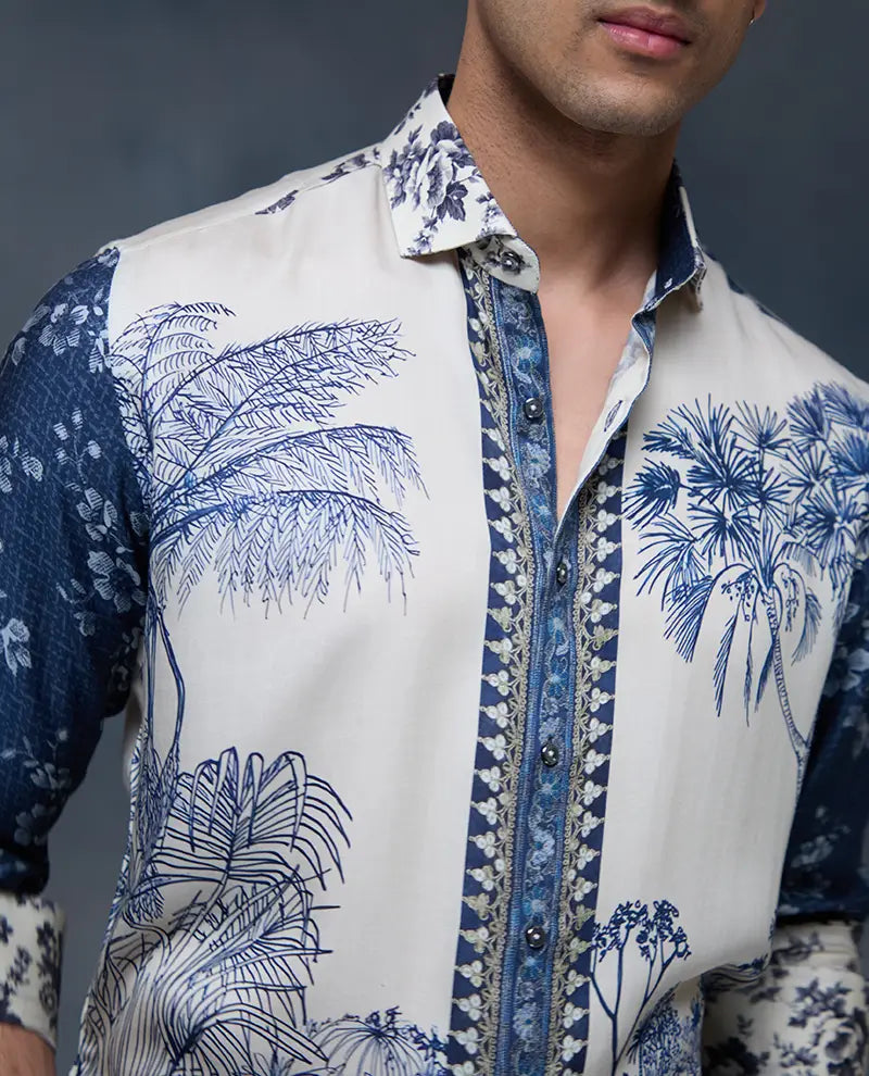 Off-White Floral Print Slim Fit Shirt