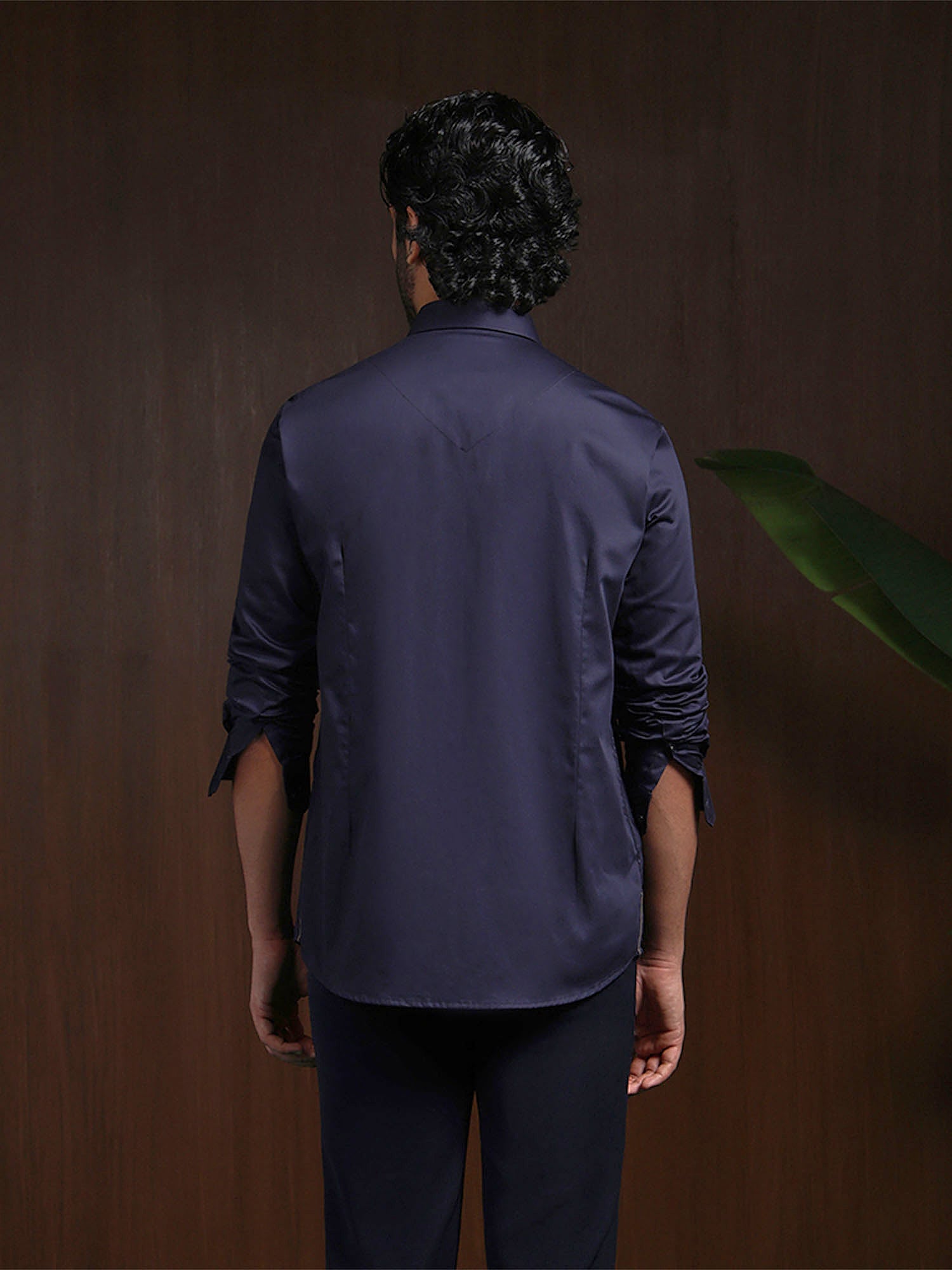 Navy Blue Motif Embroidered Premium Cotton Slim Fit Shirt