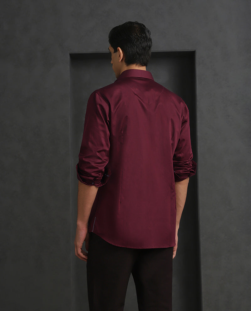 Maroon Slim Fit Cotton Shirt with Distinctive Embroideried Style