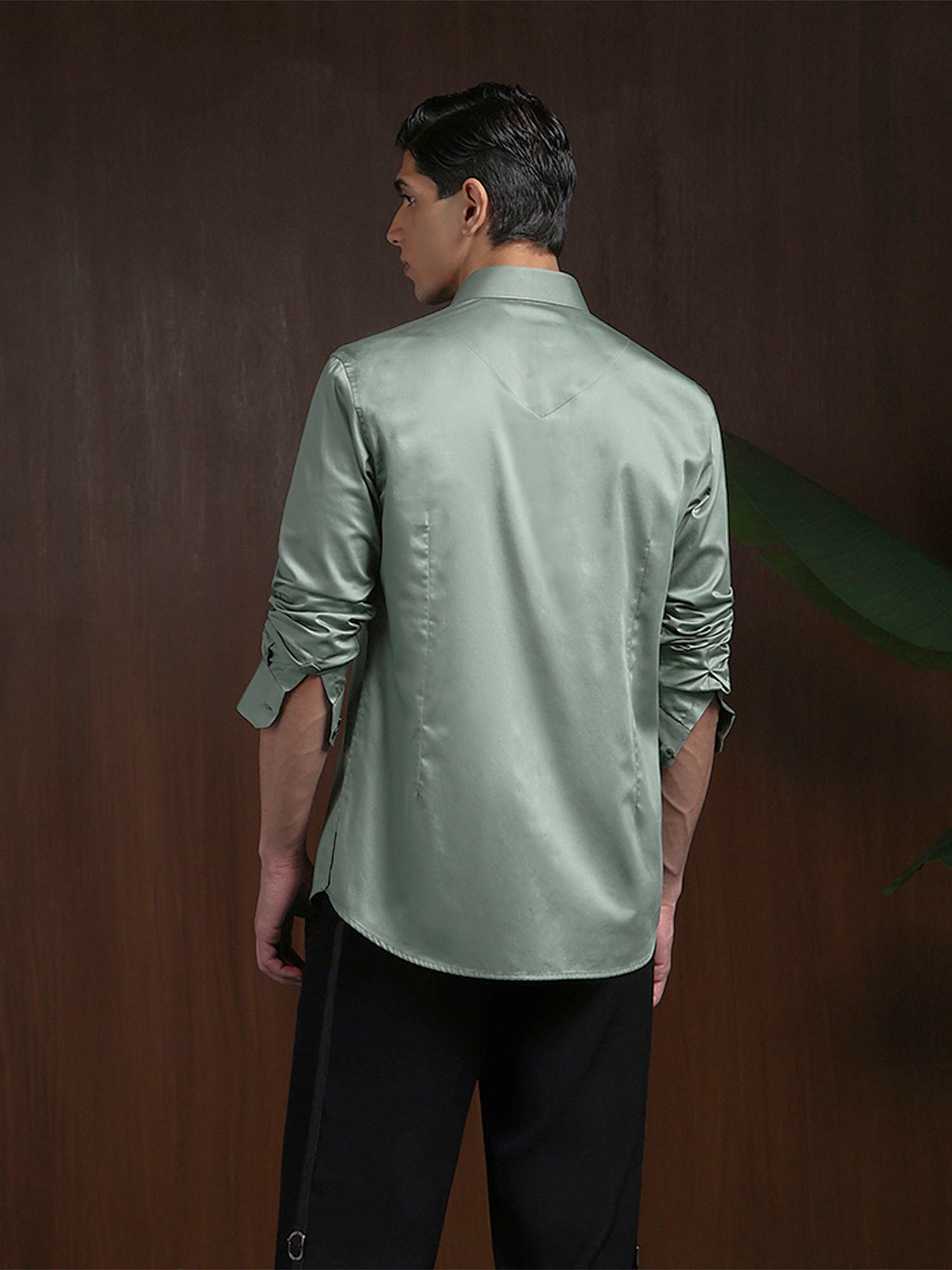 Pista Green Slim Fit Cotton Shirt with Refined Embroidery