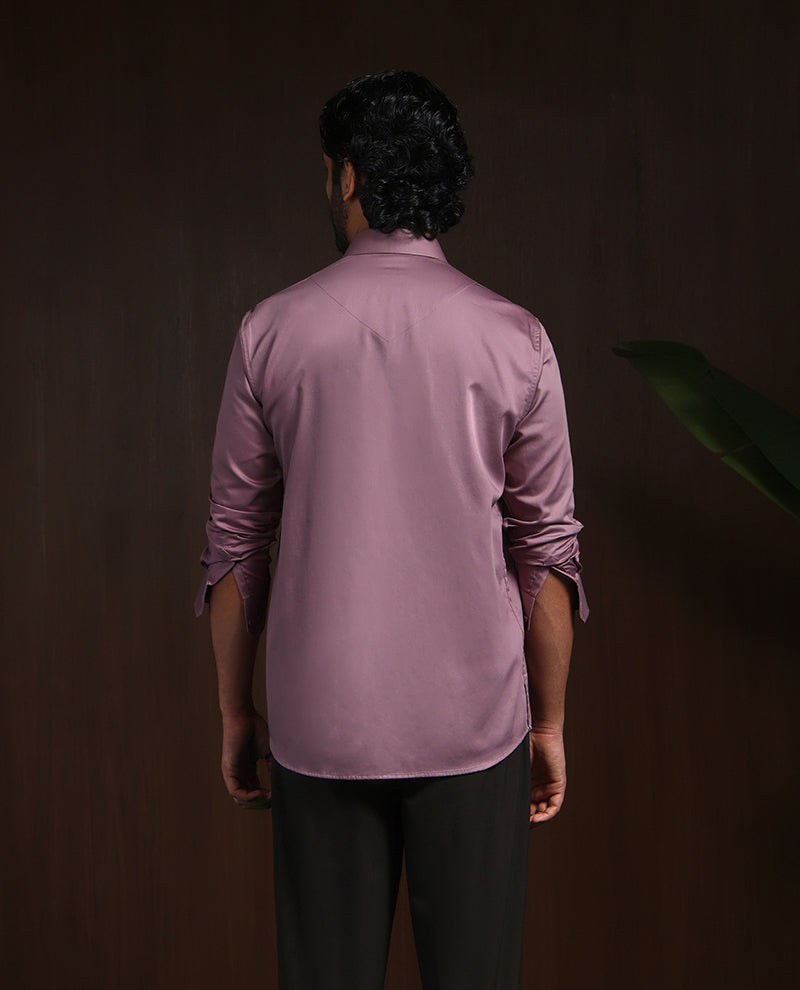 Dark Onion Slim Fit Cotton Shirt with Elegant Embroidery Accents