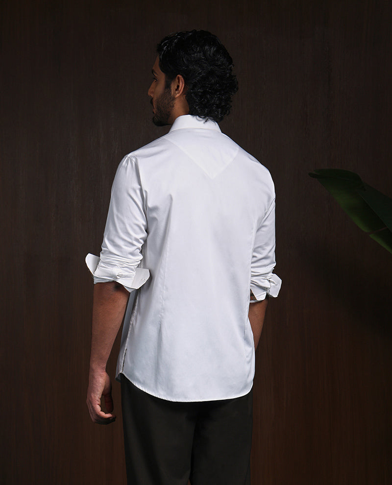 White Slim Fit Cotton Shirt with Refined Embroidered Detailing