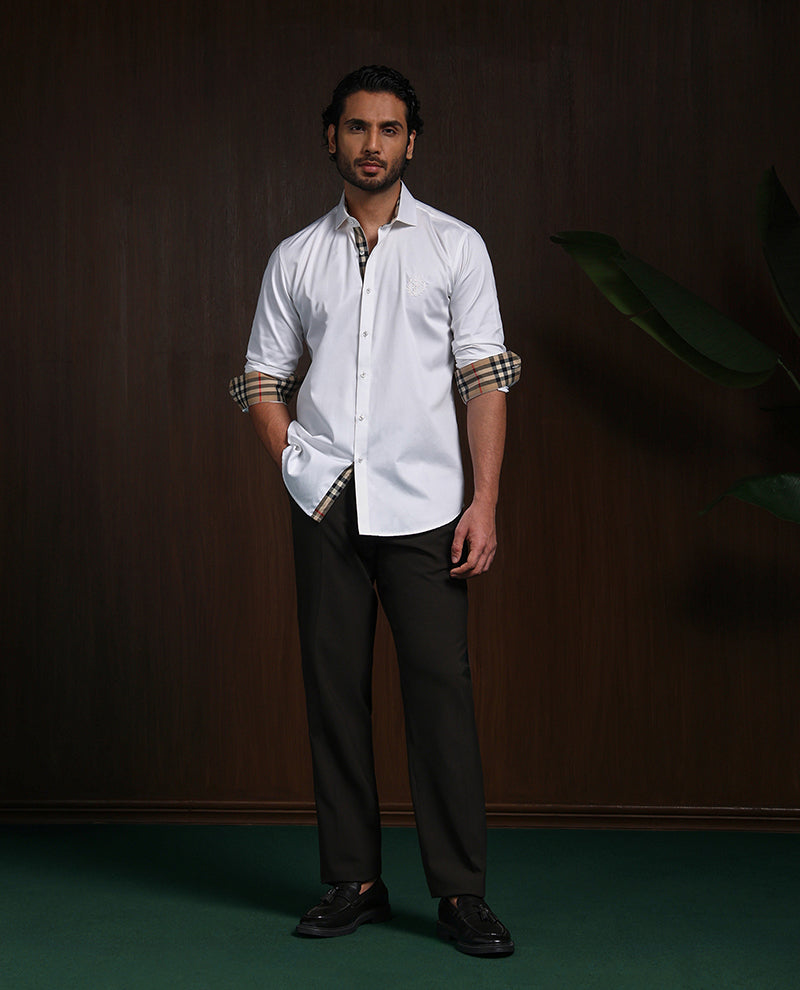 White Slim Fit Cotton Shirt with Refined Embroidered Detailing