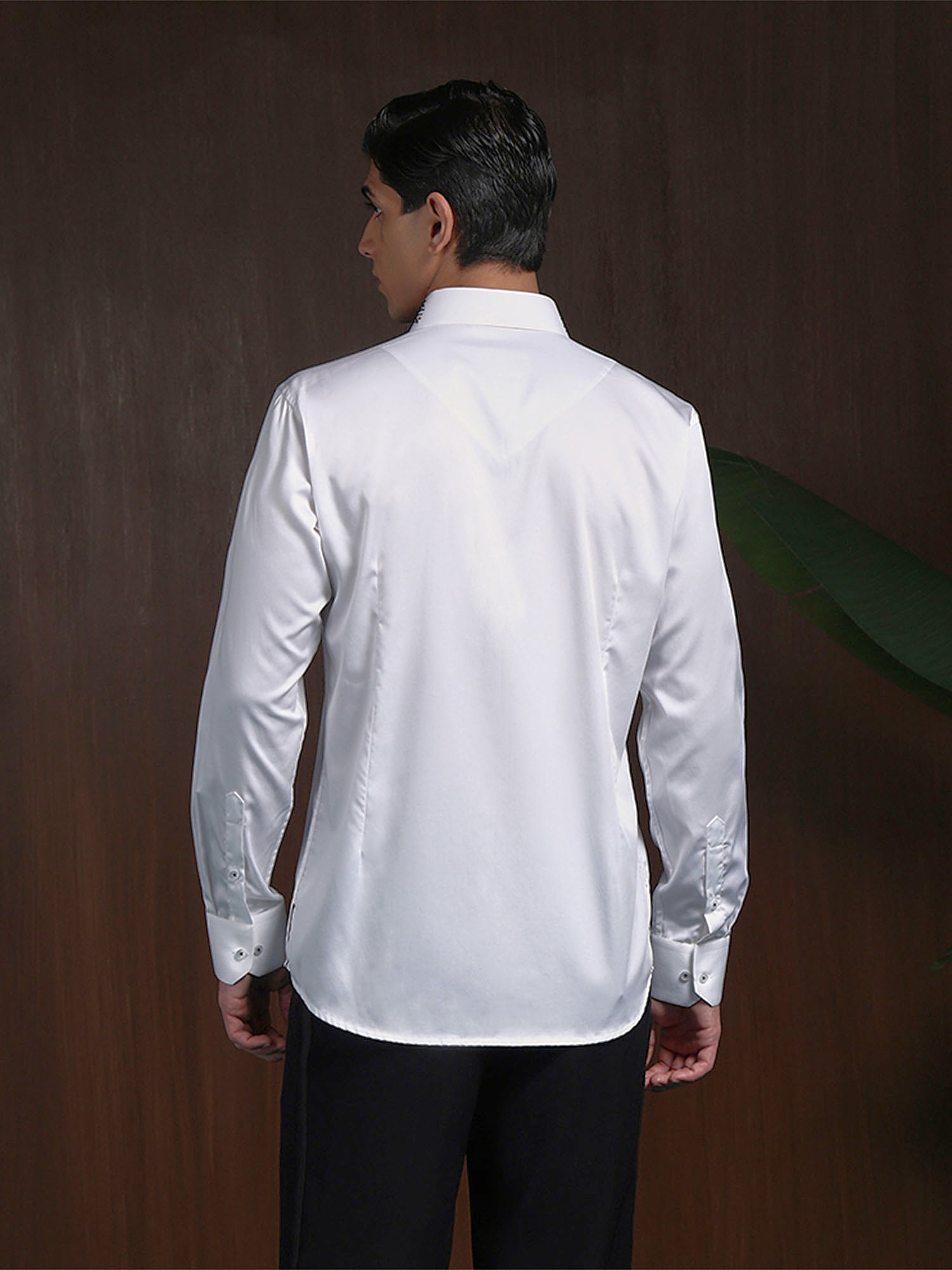 White Slim Fit Supima Cotton Shirt with Minimal Modern Embroidery