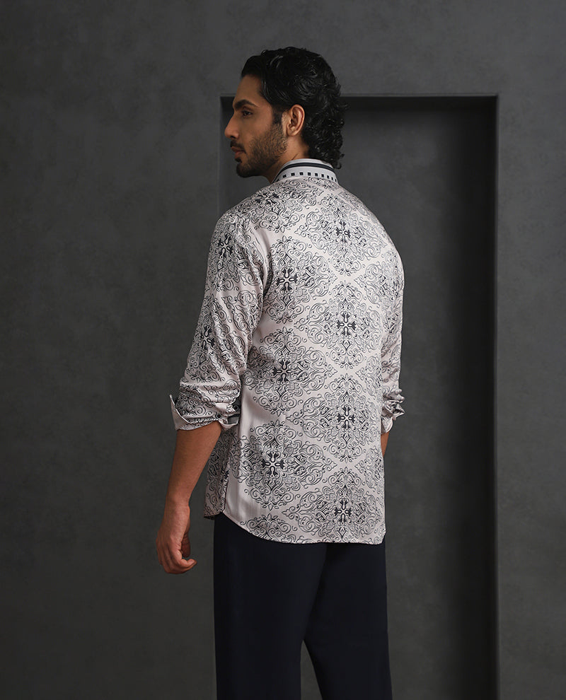 Elegant Fawn Slim Fit Tencel Shirt with Subtle Print Design